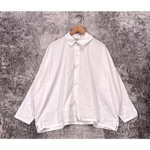 Planet Lauren G Top OS One Size Womens White Asymmetrical Collar Oversize Shirt
